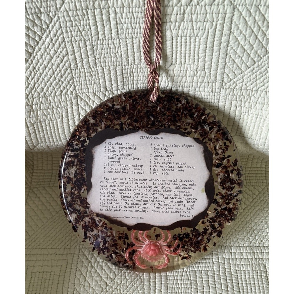 Vintage Hanging SeafoodGumbo Recipe Resin Trivet Crab New Orleans LouisianaCore